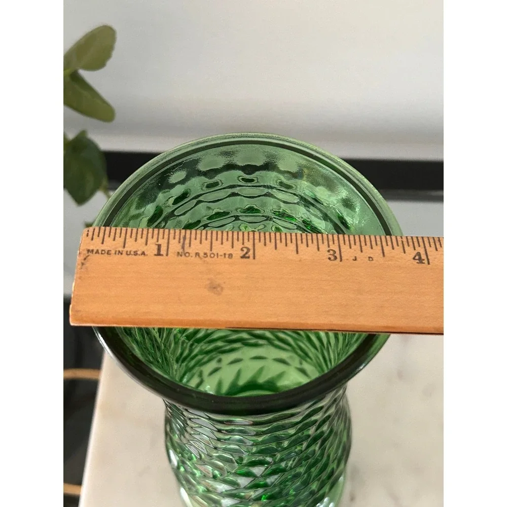 Vintage EO Brody Cleveland OH Emerald Green Glass Vase Diamond Swirl Texture